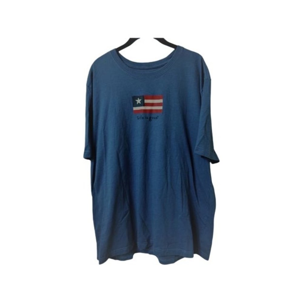 Life Is Good Vintage Men's Three Stripe Star Flag Crew Neck XL T-Shirt Blue NWOT